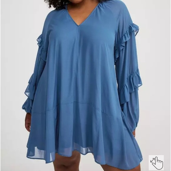 Torrid Blue Ruffled Bishop Sleeve Sundress - Picture 1 of 5